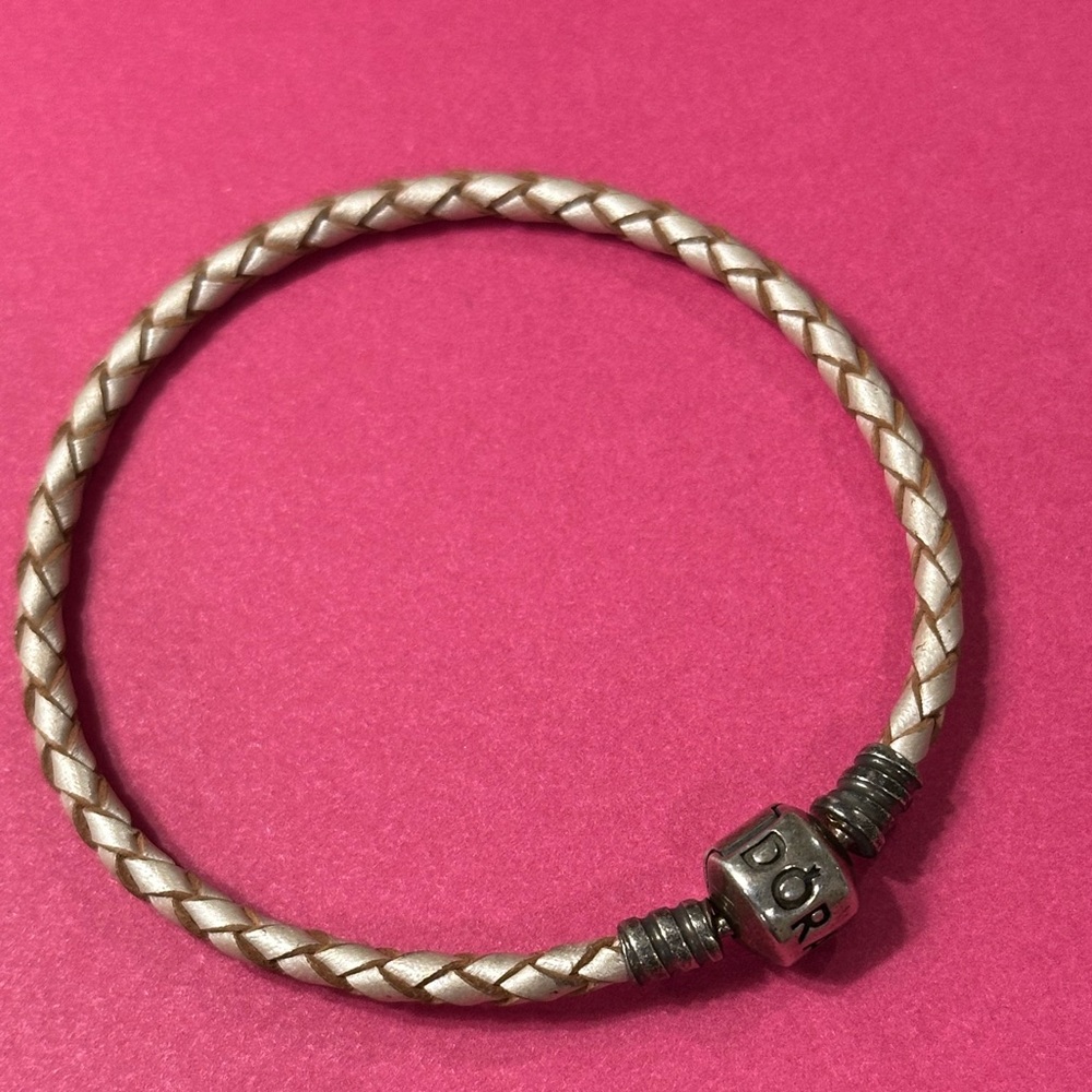 Pandora sterling silver and pink leather bracelet
